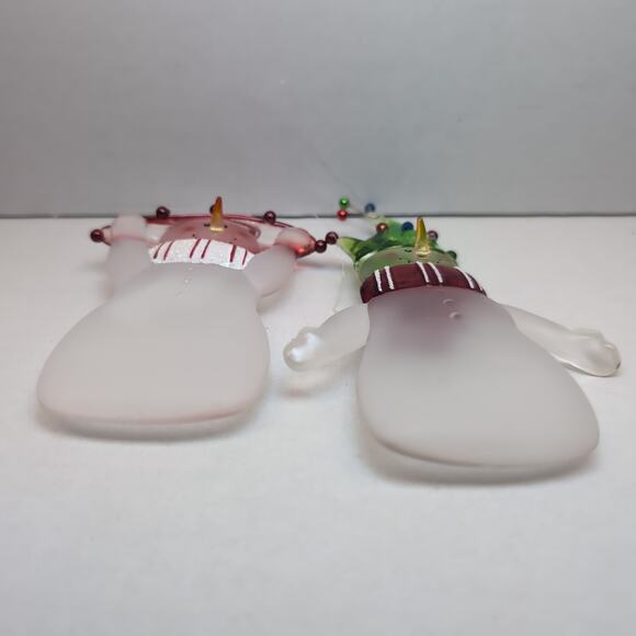 Lot of 2 Acrylic Snowman Hanging Christmas Ornament Jester Red Hat Scarf - Picture 4 of 6